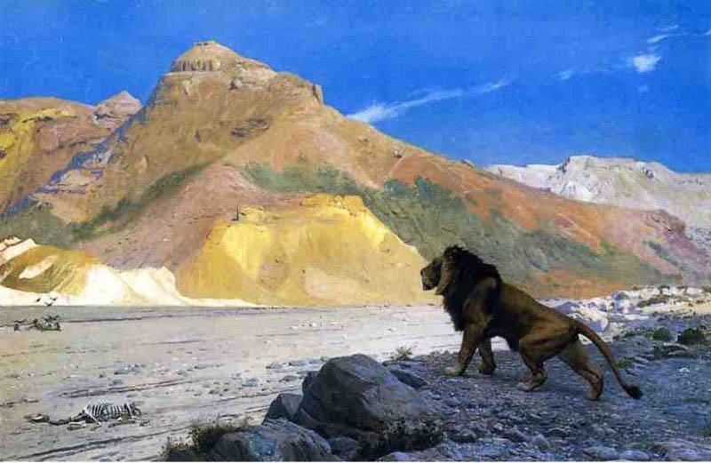 Jean-Leon Gerome Lion on a Cliff